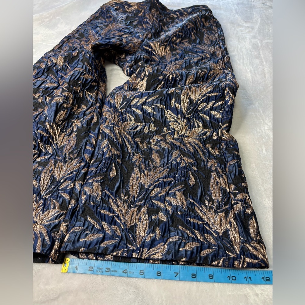 Anthropologie Navy with Gold Leaf Jacquard Wide Leg Pants Size Medium NWT - Picture 11 of 16